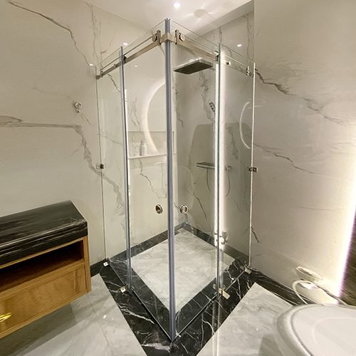 Pintu Shower Sliding, partisi kaca kamar mandi